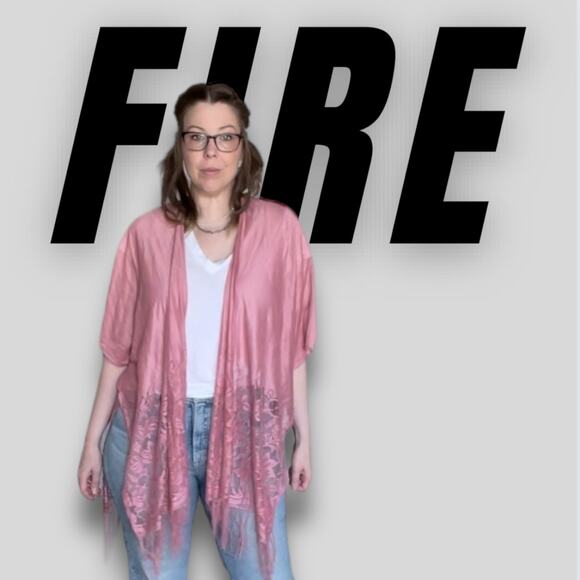 Unknown Other - Kimono One Size Hippie Boho Open Lace Western Fringe Pink